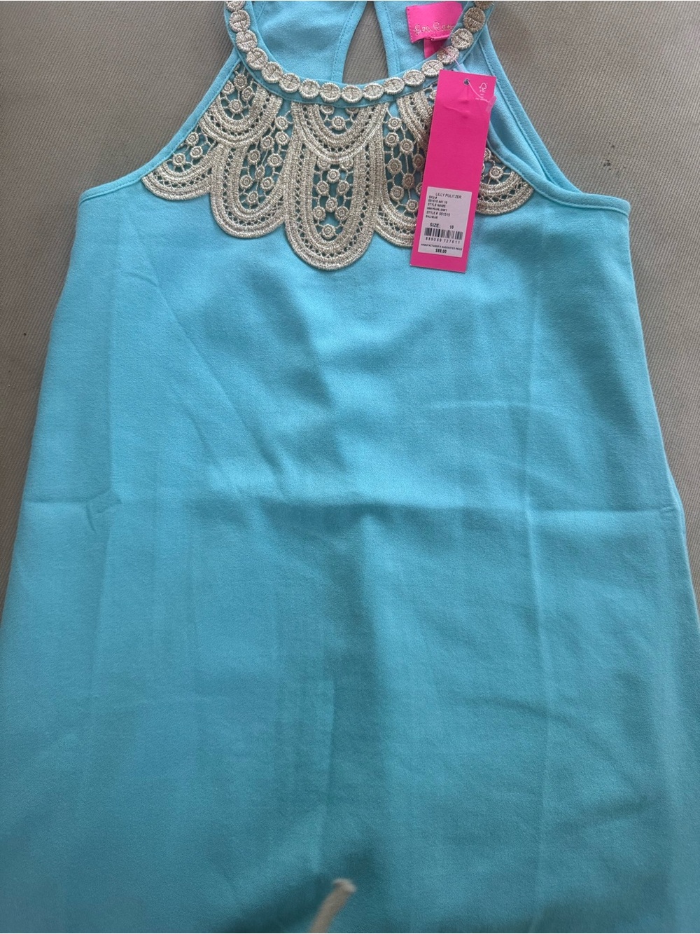 Lilly Pulitzer Aqua Tank with Gold Embroidered Neckline